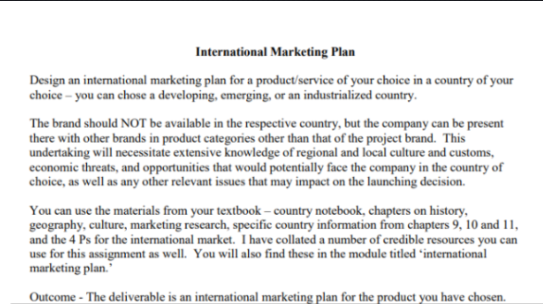 International Marketing Plan Design an