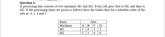 Question 4: A processing line consists of two