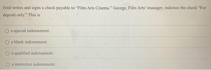 #23 Emil writes and signs a check payable to