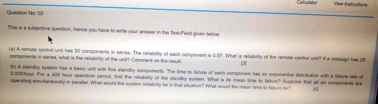 Calculator View Instructions Question No: 02 This