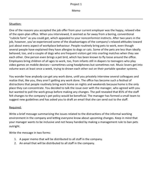 Please help me doing this. Project 1 Memo