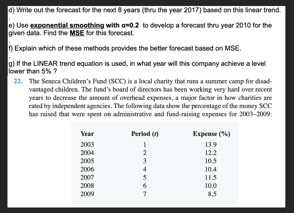 d) Write out the forecast for the next 8 years