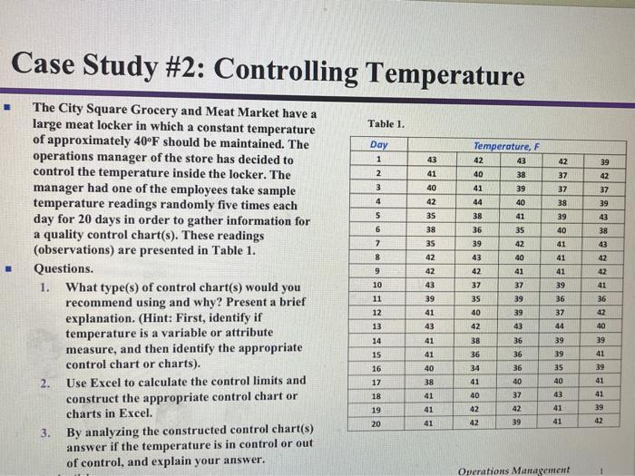 Case Study #2: Controlling Temperature Table 1.
