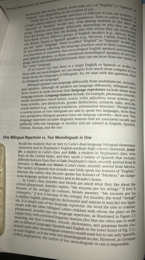 Question: Define the translanguage corriente,