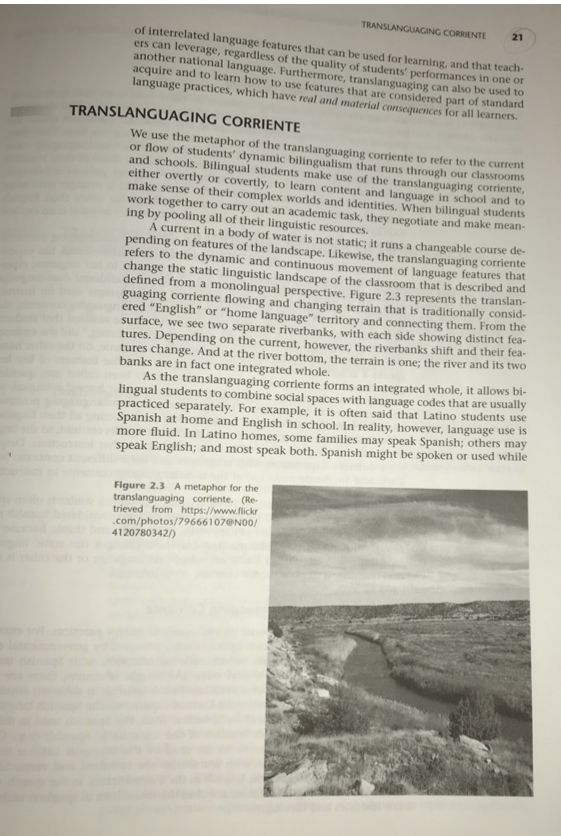 Question: Define the translanguage corriente,