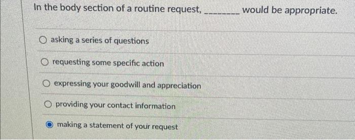 In the body section of a routine request, would