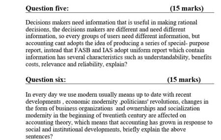 Question five: (15 marks) Decisions makers need