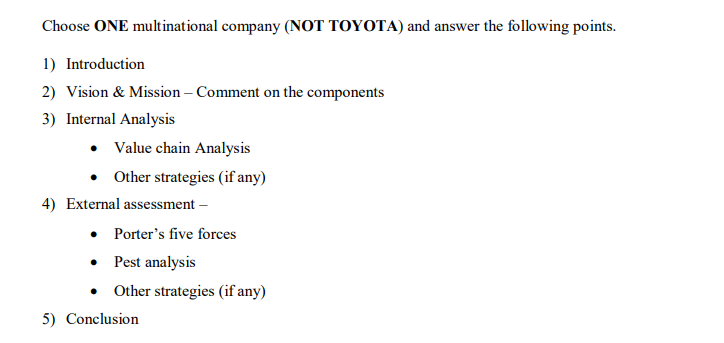 ANSWER MUST BE LONG Choose ONE multinational
