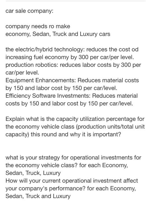 car sale company: company needs ro make economy,
