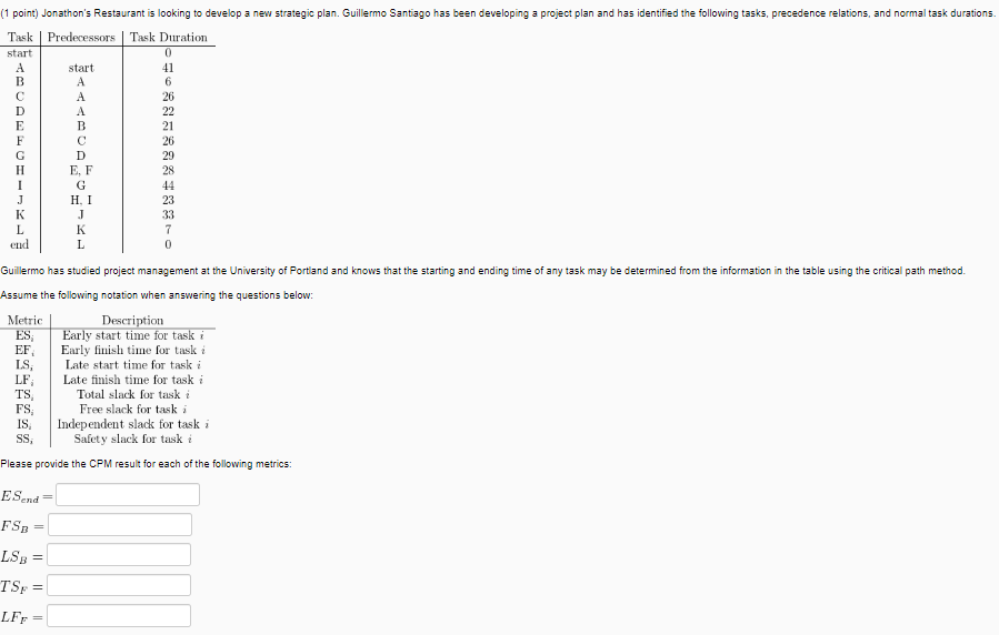 Assume the following notation when answering the
