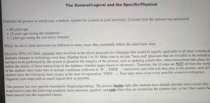 The General/Logical and the Specific/Physical