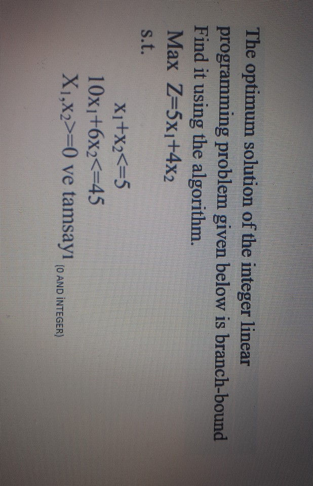 The optimum solution of the integer linear