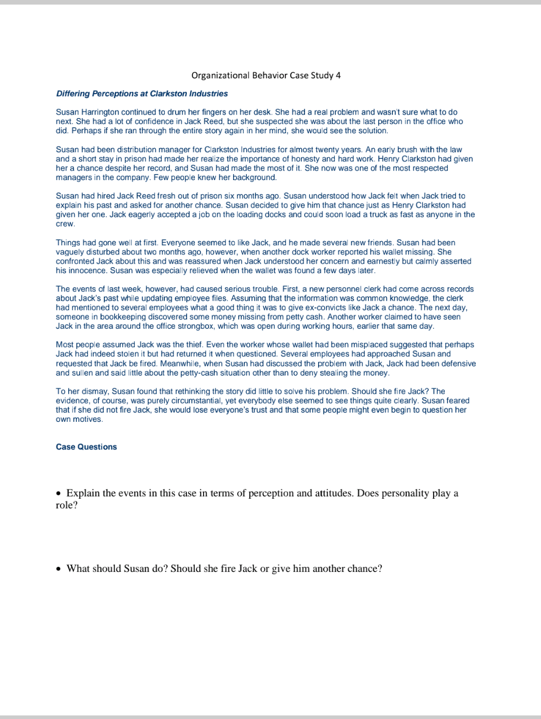 Organizational Behavior Case Study 4 Differing