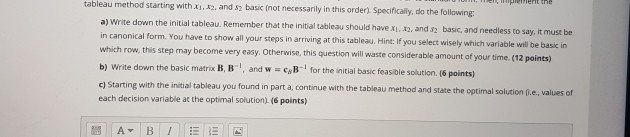 only the answer of b please tableau method