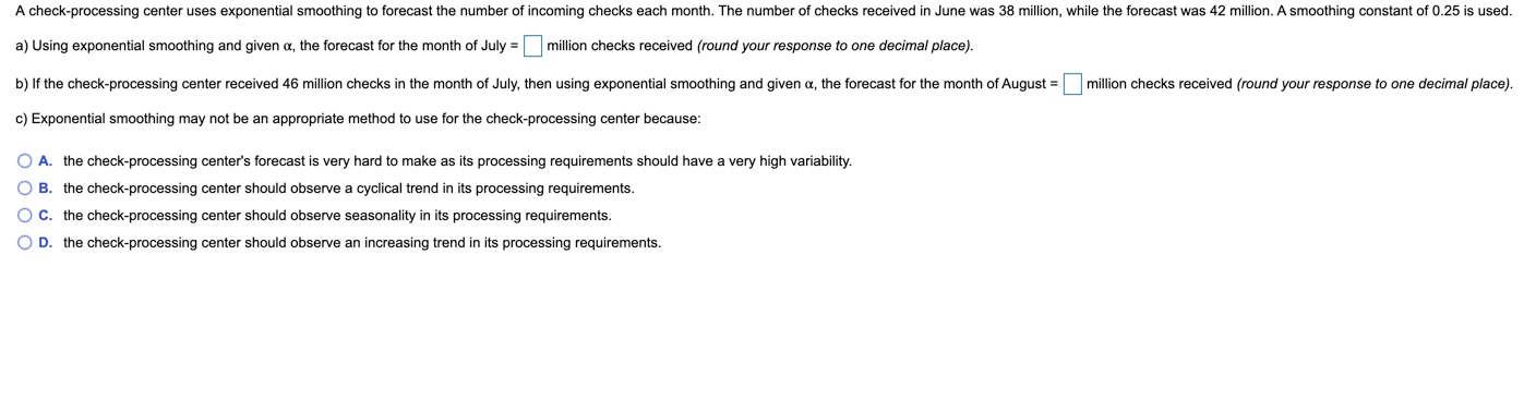 A check-processing center uses exponential