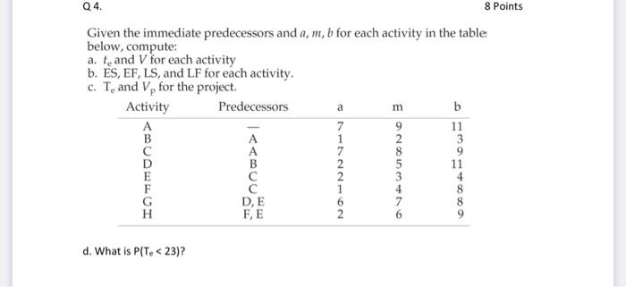 can i get help with this Q4. 8 Points Given the