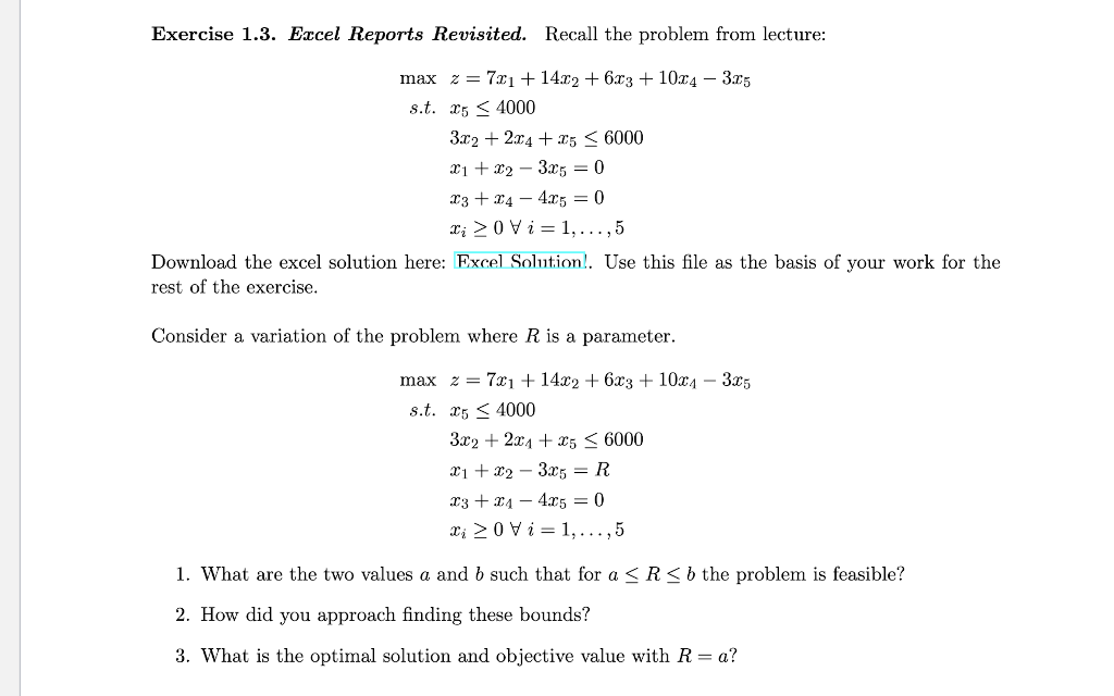Exercise 1.3. Excel Reports Revisited. Recall the