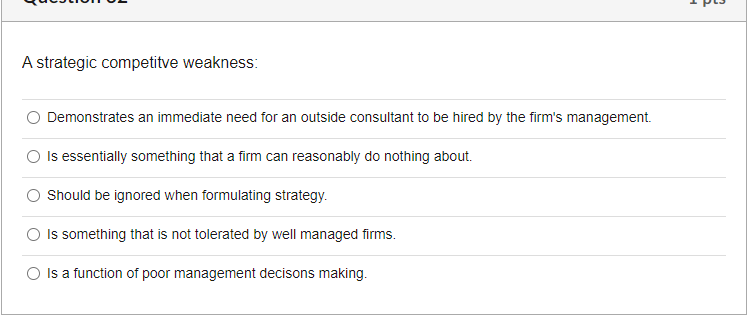A strategic competitve weakness: Demonstrates an