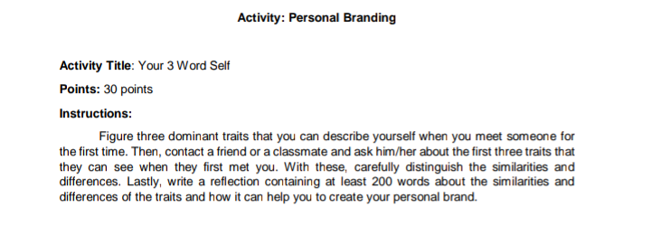 Activity: Personal Branding Activity Title: Your