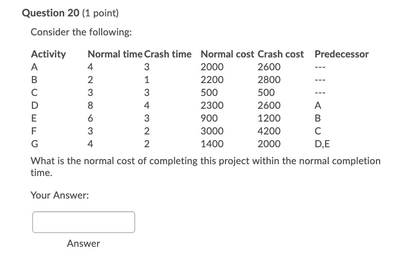 Question 20 (1 point) Consider the following: