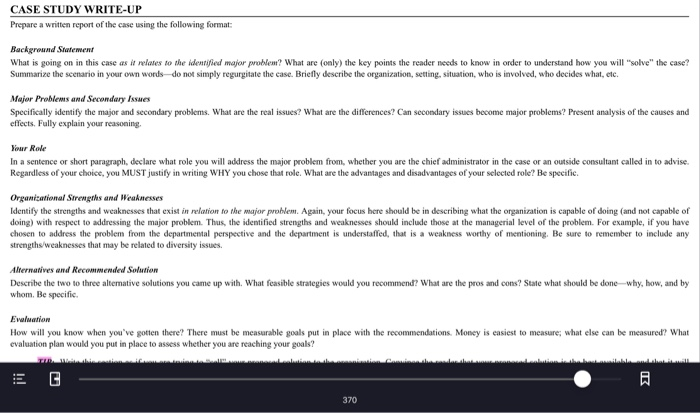 CASE STUDY WRITE-UP Prepare a written report of