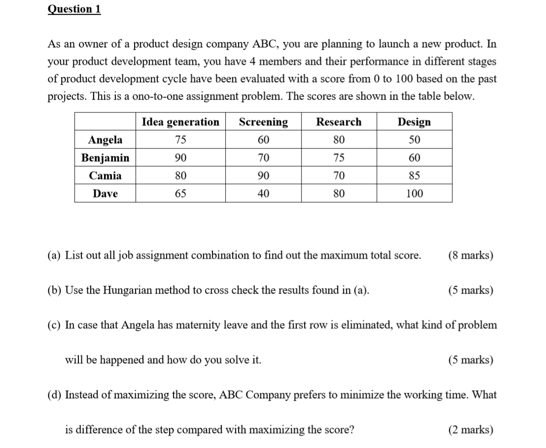 Question 1 As an owner of a product design