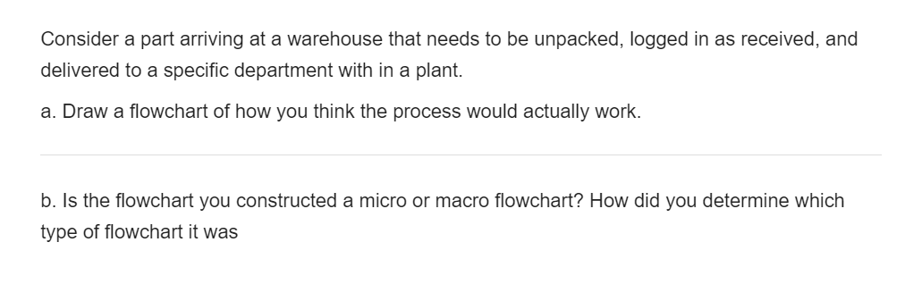 Consider a part arriving at a warehouse that