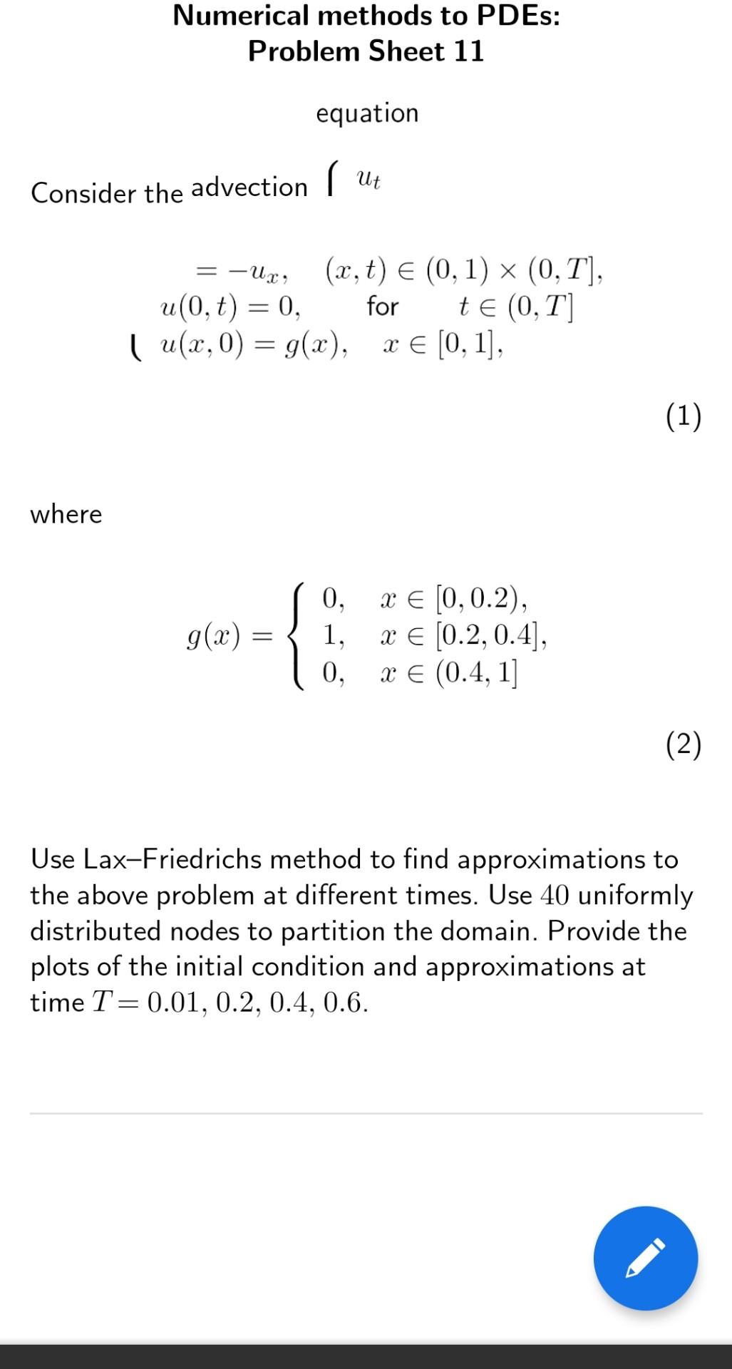 please help me...... Numerical methods to PDES: