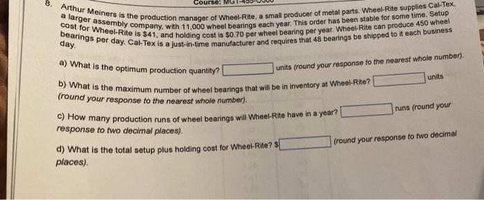 Course: MG 8. Arthur Meiners is the production