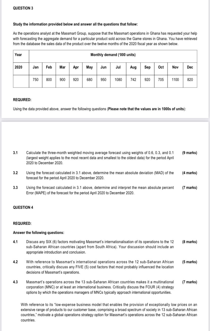 QUESTION 3 Study the information provided below