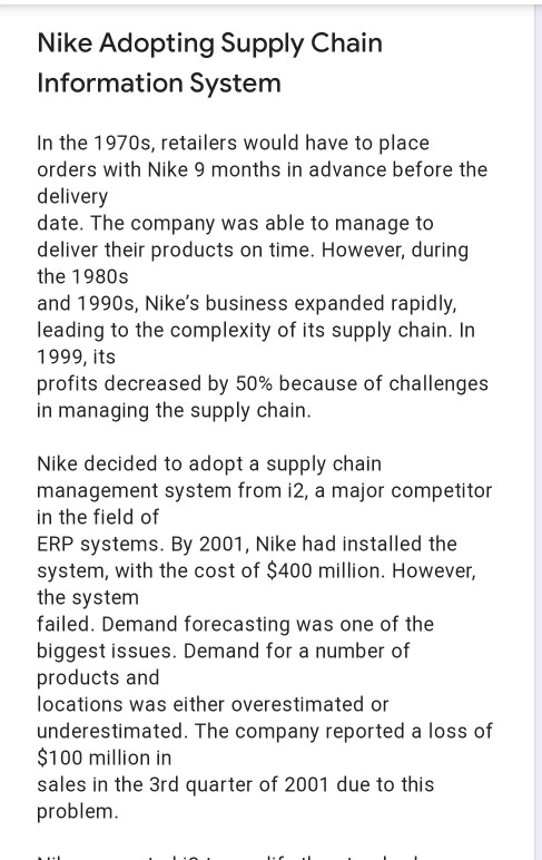 Nike Adopting Supply Chain Information System In