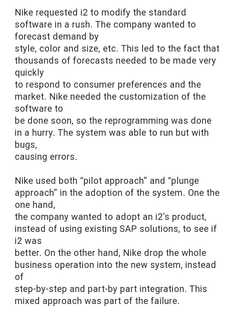 Nike Adopting Supply Chain Information System In