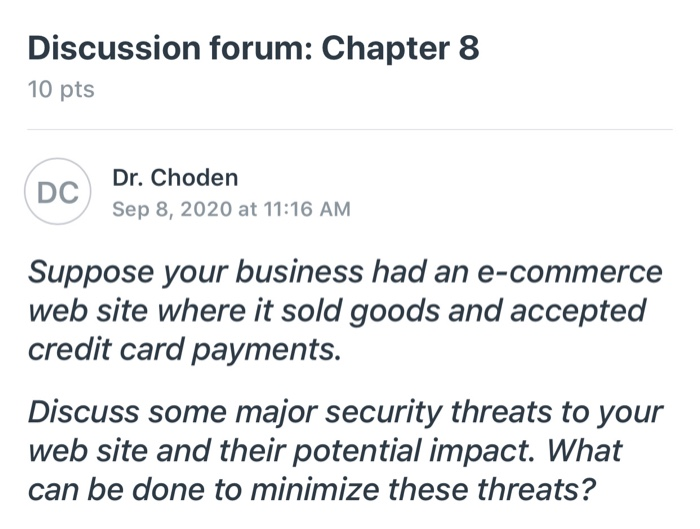 Discussion forum: Chapter 8 10 pts DC Dr. Choden
