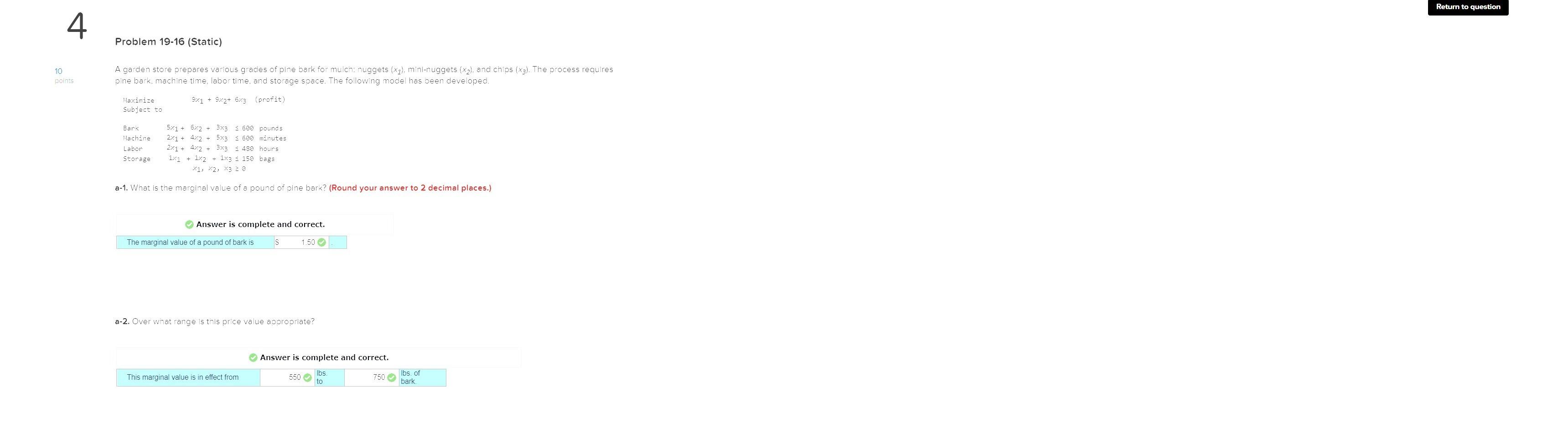 Return to question 4 Problem 19-16 (Static) 10