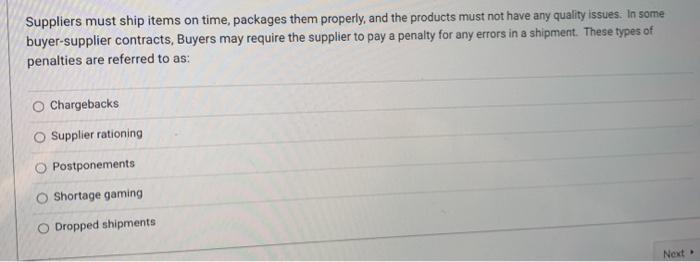 Suppliers must ship items on time, packages them