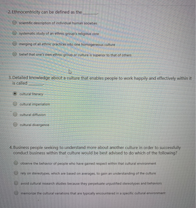 2. Ethnocentricity can be defined as the