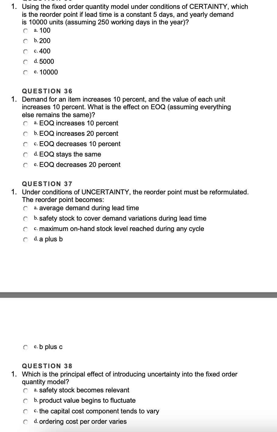 1. Using the fixed order quantity model under