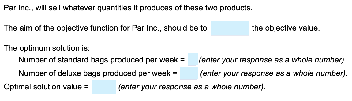 Par, Inc., produces a standard golf bag and a