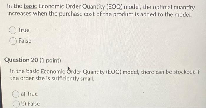 In the basic Economic Order Quantity (EOQ) model,