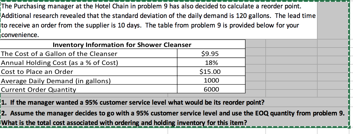 Info from Previous problem Inventory Information