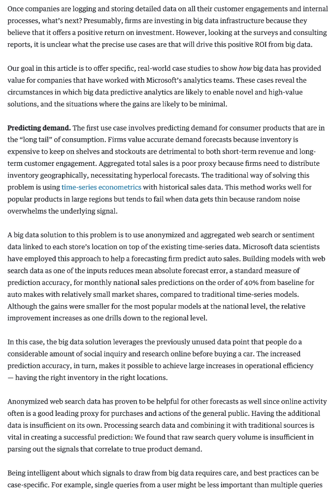 Please summarize the attached. The big data