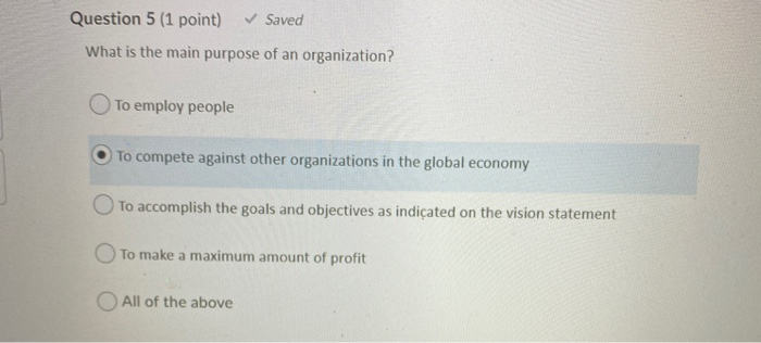 Question 5 (1 point) Saved What is the main
