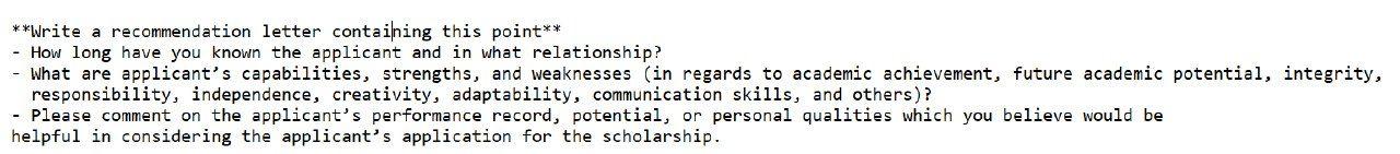 **Write a recommendation letter containing this