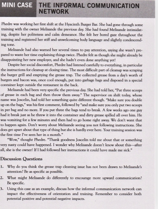 MINI CASE THE INFORMAL COMMUNICATION NETWORK