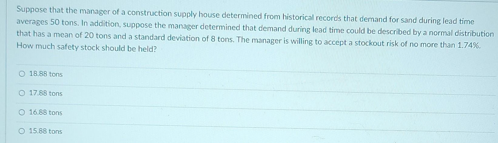 Suppose that the manager of a construction supply