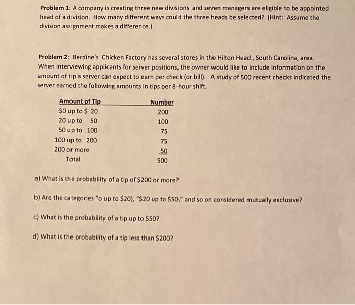 problem 2 please Problem 1: A company is creating