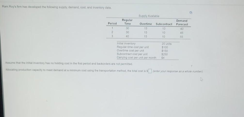 Allocating production capacity to meet demand at