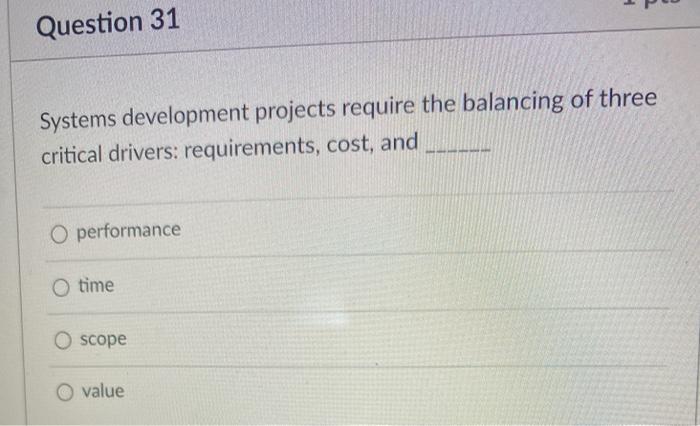 1 Question 31 Systems development projects