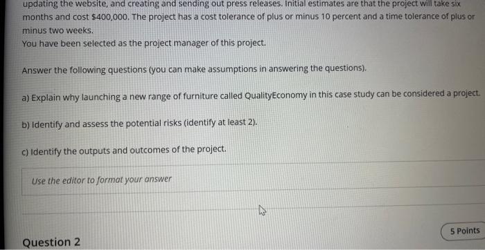 Quick help please Quality Furniture produces