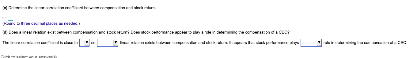 (c) Determine the linear correlation coefficient